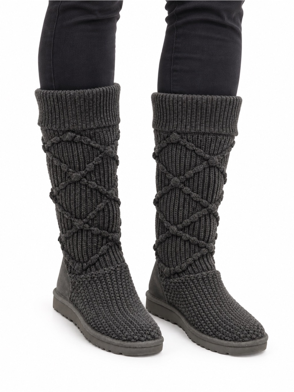Size 6 UGG Australia Women’s Classic Cardy Charcoal Gray Knit Sheepskin Boots
